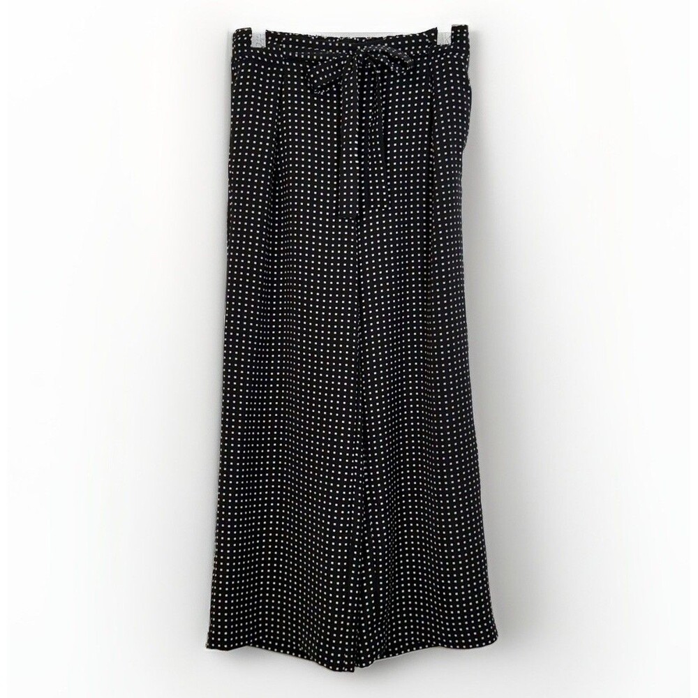 Ann Taylor Factory Sz S The Tie Waist Wide Leg Mid Rise Pants Black & White Dot